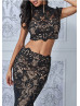 Two Piece Black Crochet Lace Charming Maxi Party Dress